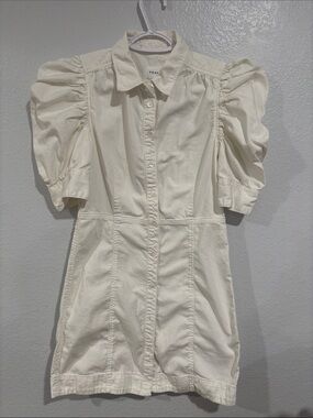 Frame Denim Ivory Button-Front Puff Sleeve Mini Dress